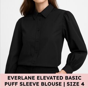 Everlane Organic Cotton Black Puff Sleeve Blouse Prep Shirt Quiet Luxury 4